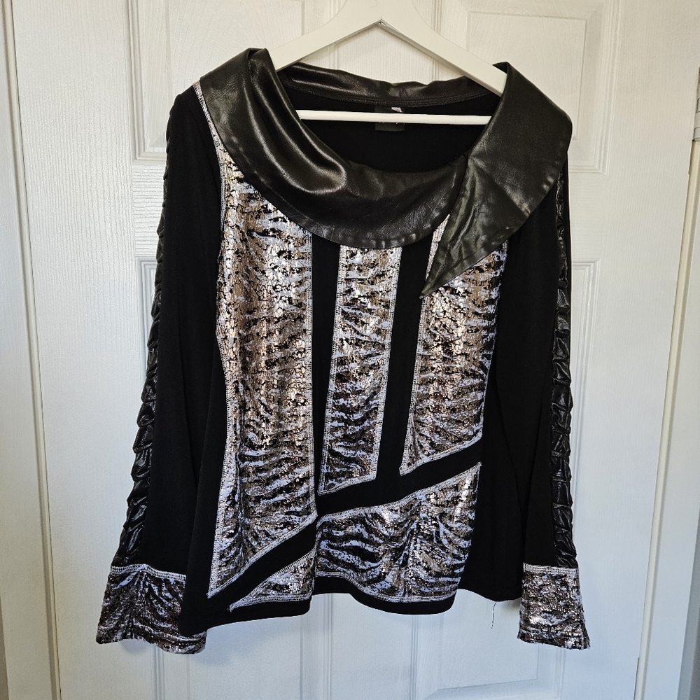 Wesley leather collar blouse